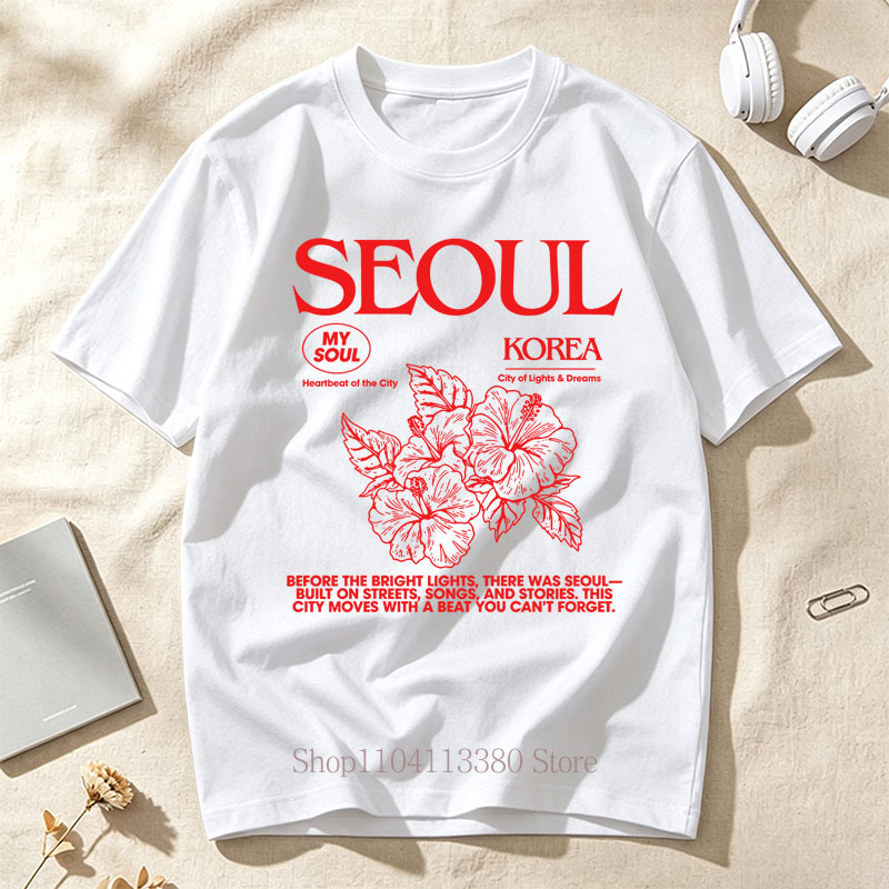 Street Fashion Of Seoul - تي شيرتات نسائية بطبعة الكركديه على