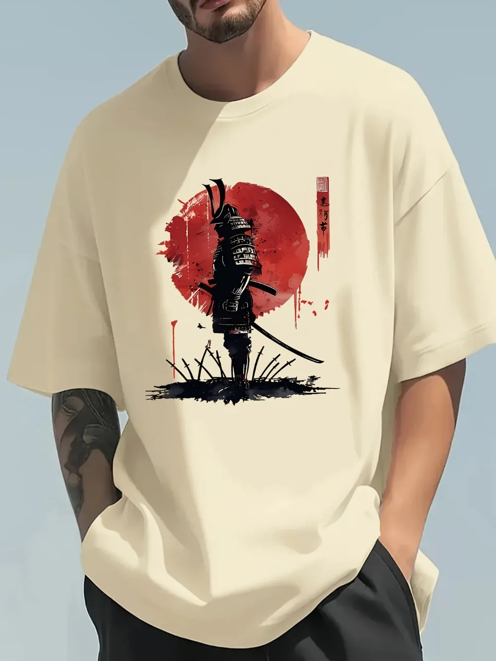 Street Fashion In Japanese - تي شيرت رجالي فضفاض غير رسمي