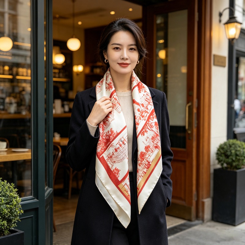 وشاح مربع فاخر من حرير التوت ا - مراجعة French Street Fashion وسعره